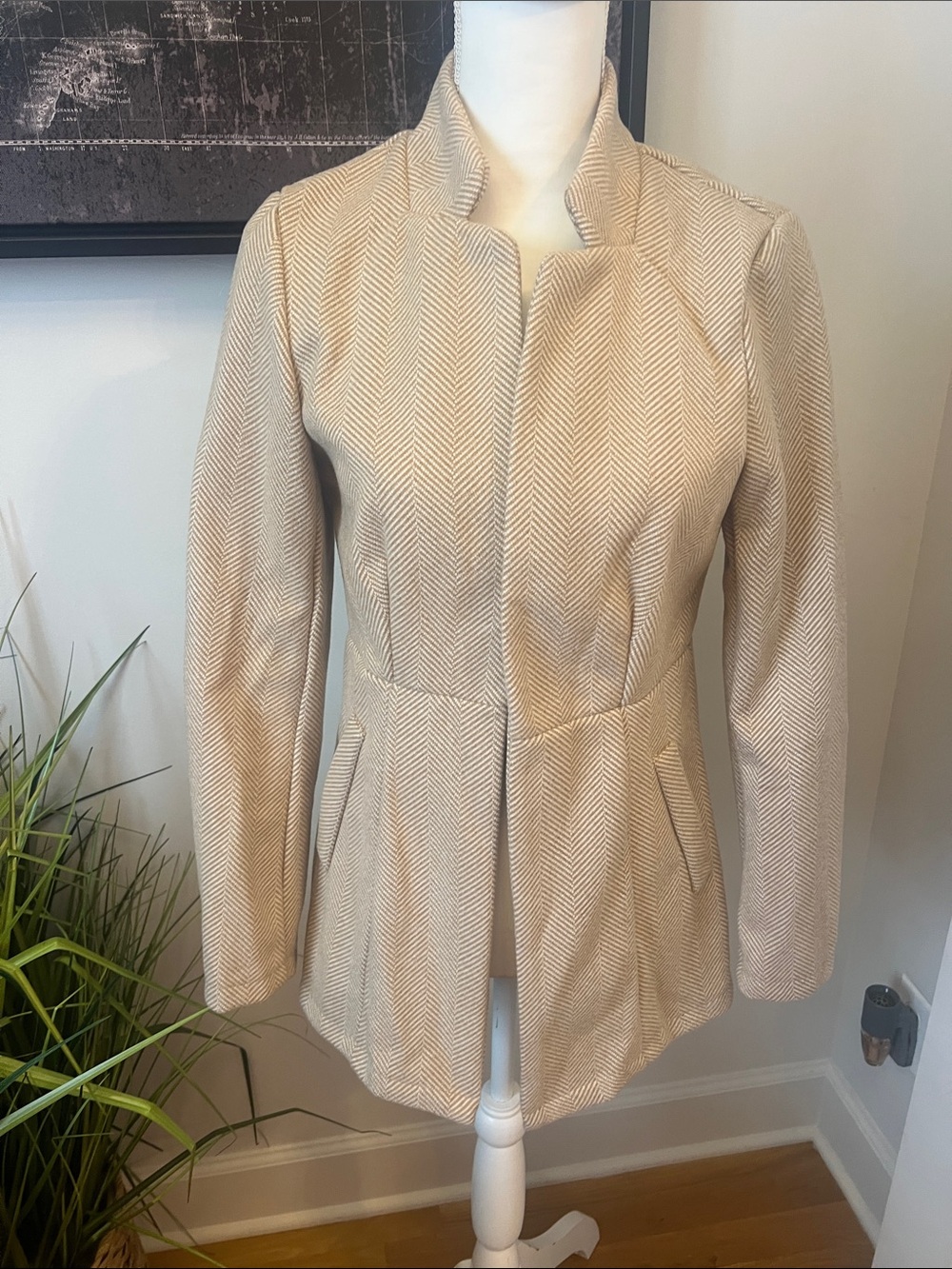 Women's Cream Herringbone Peplum Jacket
